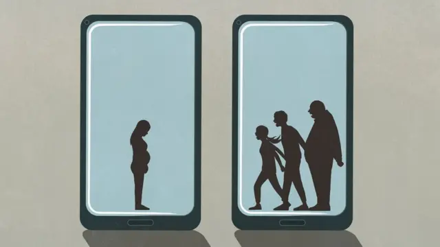 People yelling at woman on smart phone screens