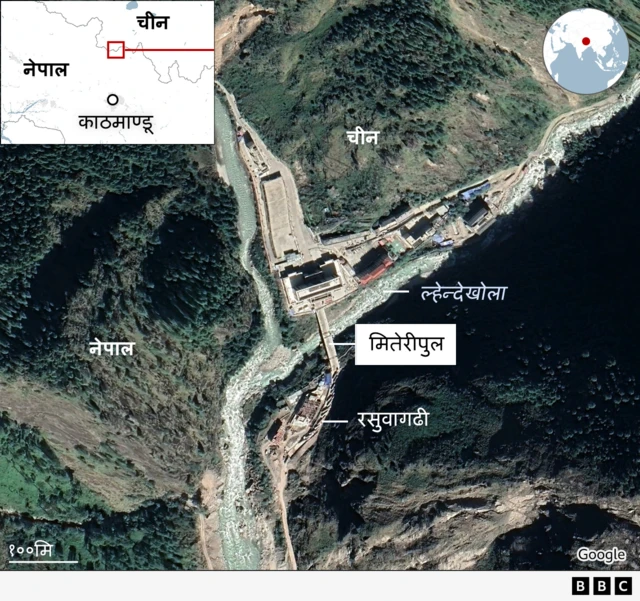 नेपाल र चीनको सीमामा मितेरीपुल देखिने नक्सा 