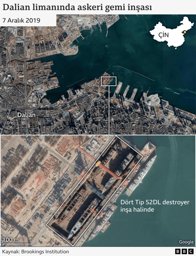 Dalian'da askeri gemi inşasını gösteren uydu fotoğrafı