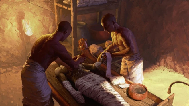 ภาพจำลองการทำมัมมี่โดยใช้สารอินทรีย์ในธรรมชาติ