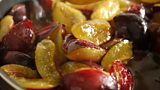 Warm salad of plum, bacon, crowdie and croutons