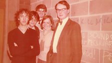 Nexus members post with a future BBC Radio Norfolk presenter in the early 1980s! (Photo: UEA:TV)