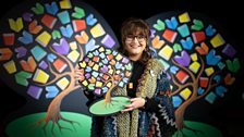 Poet Niamh McNally with the BBC NI Book Tree