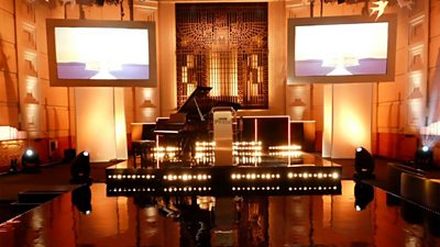 The BBC Radio Theatre with a piano onstage.