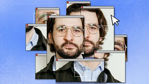 Photo of journalist Thomas Germain broken up into multiple desktop windows with a cursor over it (Credit: Serenity Strull/ Madeleine Jett/ BBC)