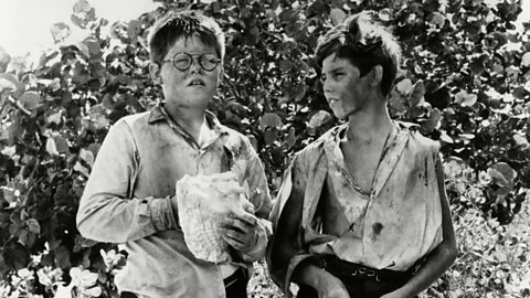 Piggy and Ralph find a conch shell