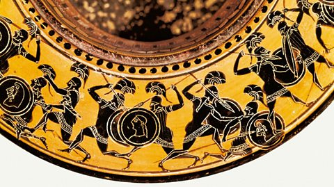 A piece of greek pottery showing hoplite soldiers. 
