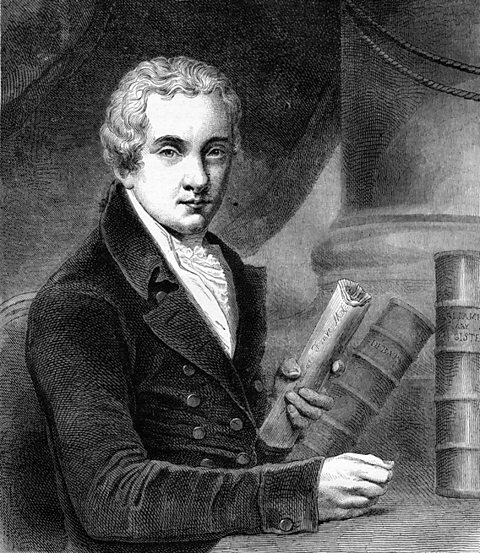 A portrait of William Wilberforce, who is holding a roll of papers. 