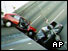Wrecked cars on San Francisco Bay bridge after earthquake