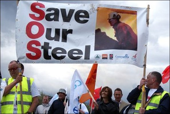Marching steel workers