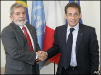 Lula eSarkozy durante Assembléia Geral da ONU, em setembro de 2007 (Foto de Arquivo)