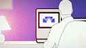 A cartoon of a man sitting at a computer